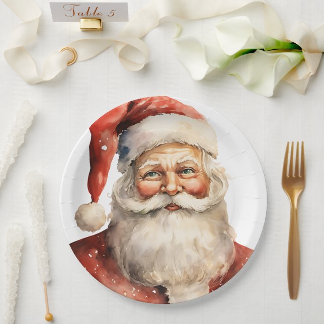 Retro Christmas Santa Claus Paper Plate (Wedding)
