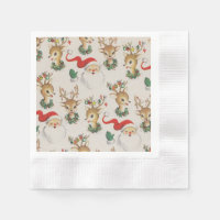 Retro Christmas Santa Claus, Reindeer Napkins