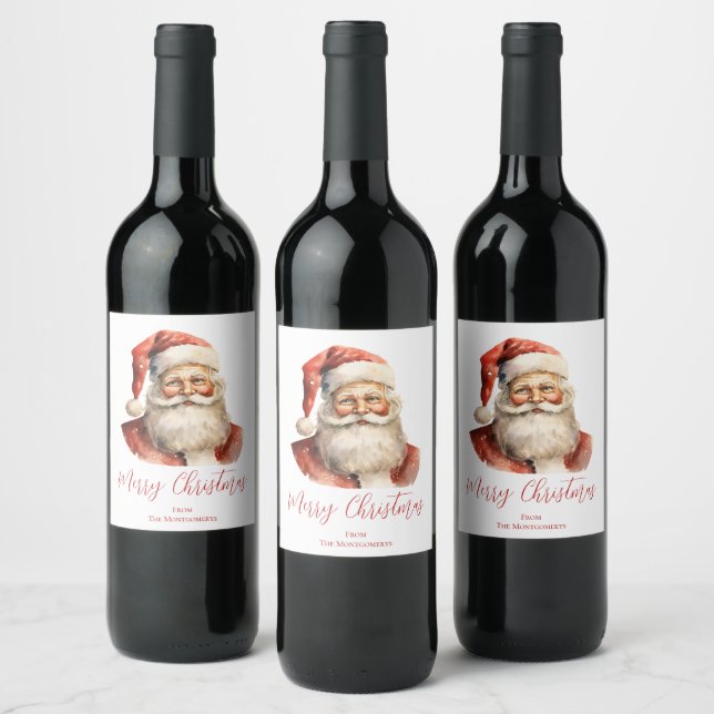 Retro Christmas Santa Claus Wine Label (Bottles)