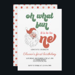 Retro Christmas Santa First Birthday Invitation<br><div class="desc">Oh what fun,  it is to be One! Retro Christmas Santa first birthday party invitation with retro style santa and red polka dot back.</div>