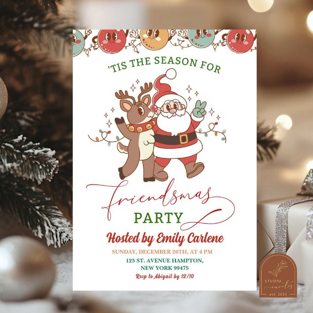 Retro Christmas Santa Friendsmas Holiday Party Invitation (Creator Uploaded)