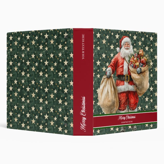 Retro Christmas Santa recipe book with name Binder (Background)