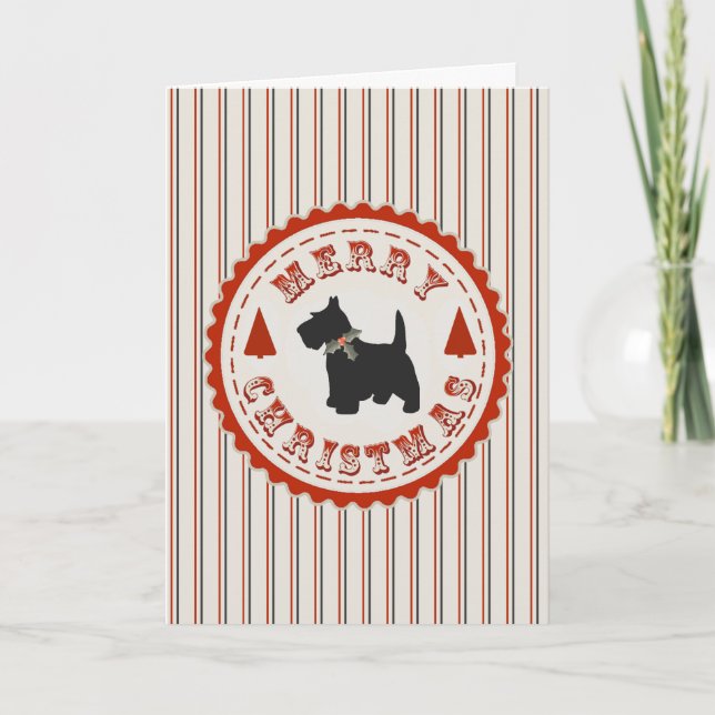 Retro Christmas Scottish Terrier Dog Custom Holiday Card (Front)