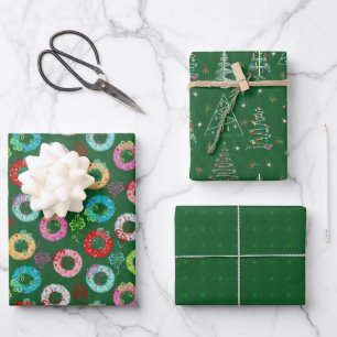 Retro Christmas Set 2 Green Christmas Wrapping Paper Sheet
