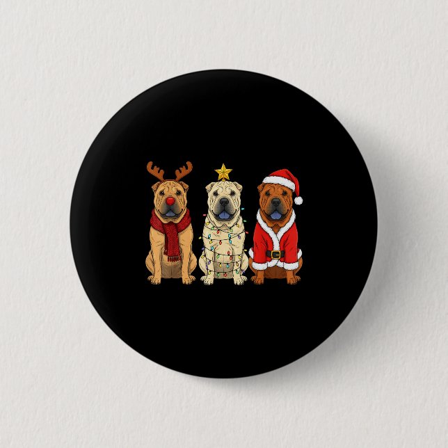 Retro Christmas Shar Pei Santa Reindeer Dog Lover  2 Inch Round Button (Front)