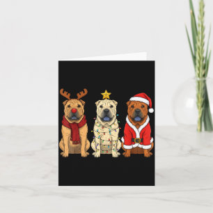 Retro Christmas Shar Pei Santa Reindeer Dog Lover Card