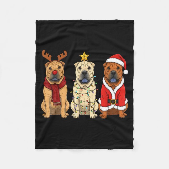Retro Christmas Shar Pei Santa Reindeer Dog Lover  Fleece Blanket (Front)