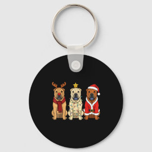 Retro Christmas Shar Pei Santa Reindeer Dog Lover Keychain