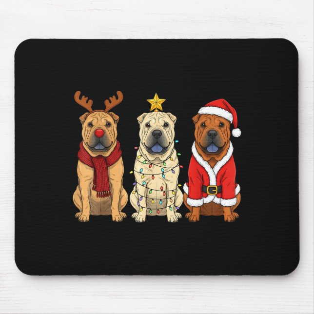 Retro Christmas Shar Pei Santa Reindeer Dog Lover  Mouse Pad (Front)