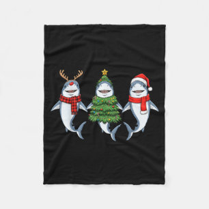 Retro Christmas Shark Santa Reindeer Fleece Blanket