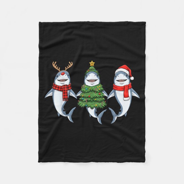 Retro Christmas Shark Santa Reindeer  Fleece Blanket (Front)