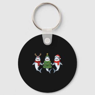 Retro Christmas Shark Santa Reindeer  Keychain