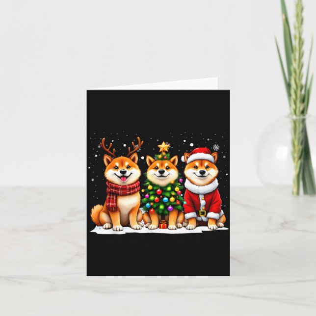 Retro Christmas Shiba Inu Santa Reindeer Dog Lover Card (Front)