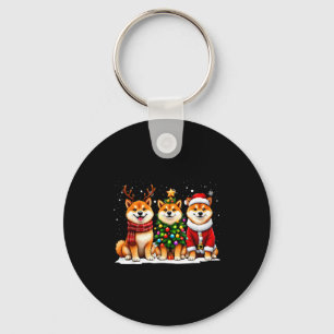 Retro Christmas Shiba Inu Santa Reindeer Dog Lover Keychain