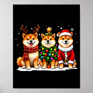 Retro Christmas Shiba Inu Santa Reindeer Dog Lover Poster