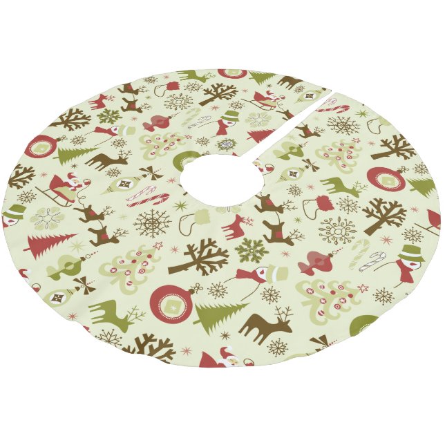 Retro Christmas Sketch Seamless Pattern Brushed Polyester Tree Skirt (Angled)