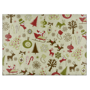 Retro Christmas Sketch Seamless Pattern Cutting Board
