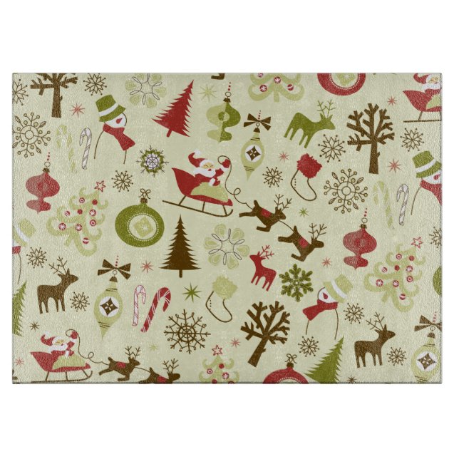 Retro Christmas Sketch Seamless Pattern Cutting Board (Front)