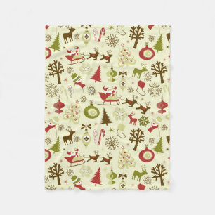 Retro Christmas Sketch Seamless Pattern Fleece Blanket