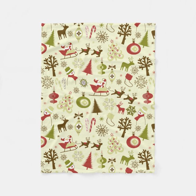 Retro Christmas Sketch Seamless Pattern Fleece Blanket (Front)