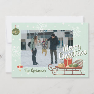 Retro Christmas Sleigh Winter Nostalgia with Photo Holiday Card