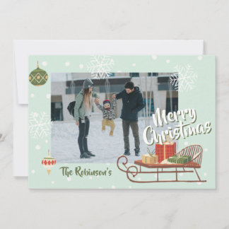 Retro Christmas Sleigh Winter Nostalgia with Photo Holiday Card