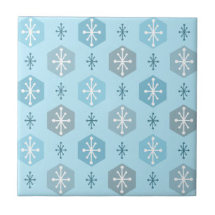 Retro Christmas Snowflakes Baby Blue Tile