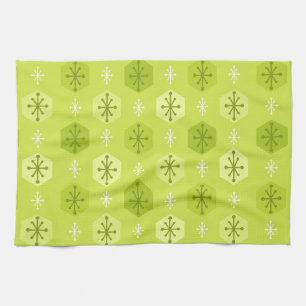 Retro Christmas Snowflakes Chartreuse Kitchen Towel