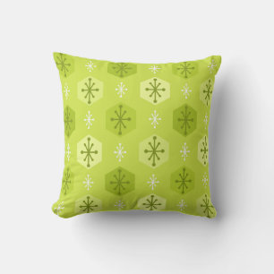 Retro Christmas Snowflakes Chartreuse Throw Pillow