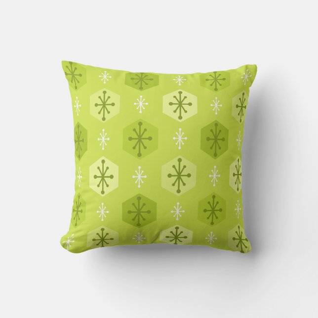 Retro Christmas Snowflakes Chartreuse Throw Pillow (Front)