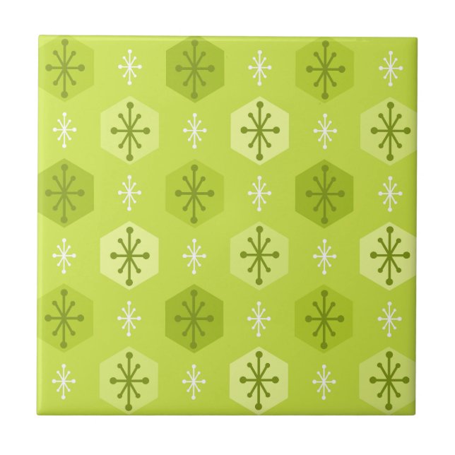 Retro Christmas Snowflakes Chartreuse Tile (Front)