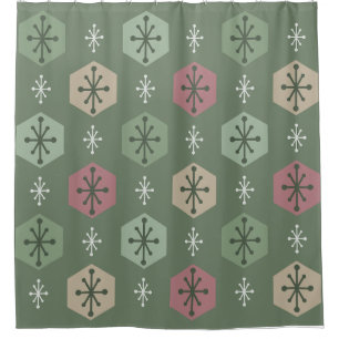 Retro Christmas Snowflakes Green Gold
