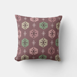 Retro Christmas Snowflakes Red Gold Throw Pillow
