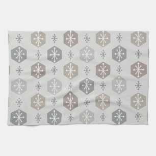 Retro Christmas Snowflakes Silver Gold Kitchen Towel
