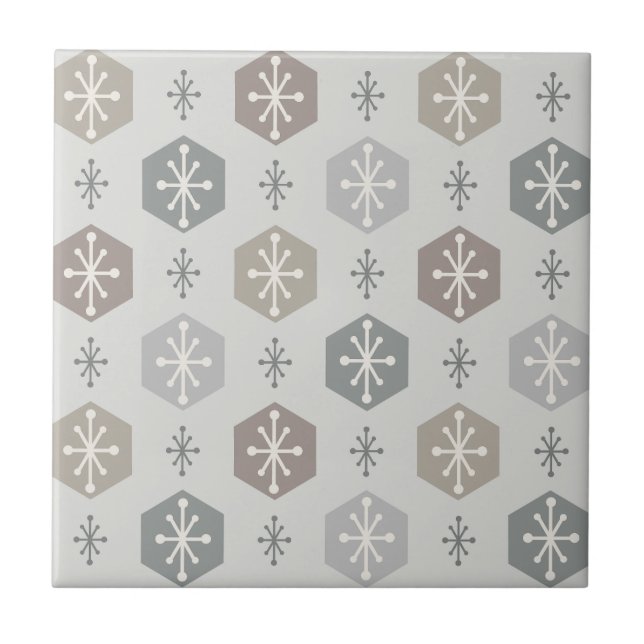 Retro Christmas Snowflakes Silver Gold Tile (Front)