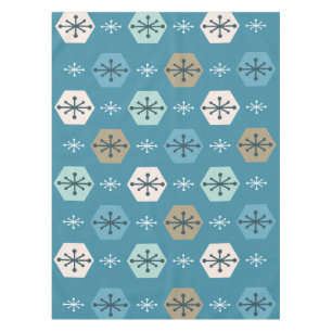 Retro Christmas Snowflakes Turquoise Gold Tablecloth