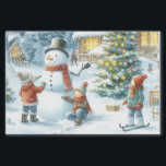Retro Christmas Snowman and Kids  Tissue Paper<br><div class="desc">This retro tissue paper features a darling AI generated image of kids playing in the snow and building a snowman.  Use this paper for your holiday crafts or to wrap your Christmas gifts.</div>