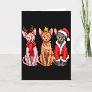 Retro Christmas Sphynx Cat Santa Reindeer  Card