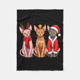 Retro Christmas Sphynx Cat Santa Reindeer  Fleece Blanket