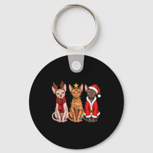 Retro Christmas Sphynx Cat Santa Reindeer Keychain