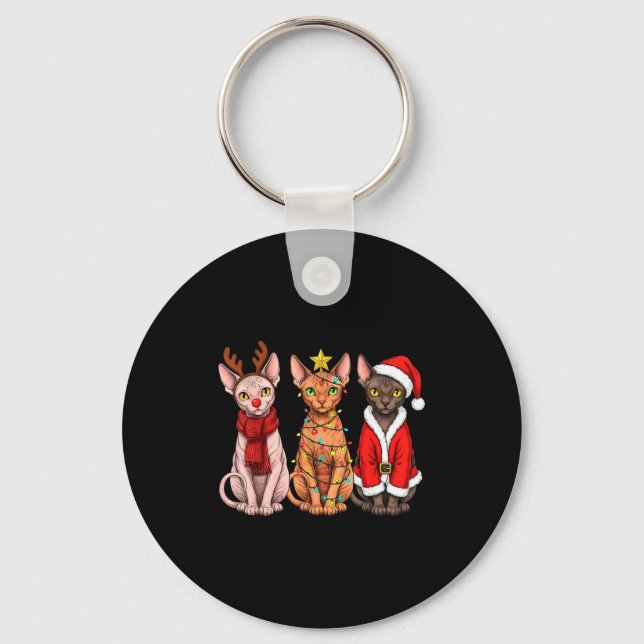 Retro Christmas Sphynx Cat Santa Reindeer  Keychain (Front)