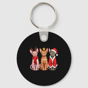 Retro Christmas Sphynx Cat Santa Reindeer Keychain