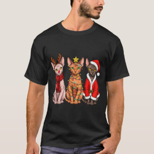 Retro Christmas Sphynx Cat Santa Reindeer  T-Shirt