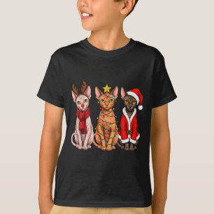 Retro Christmas Sphynx Cat Santa Reindeer  T-Shirt