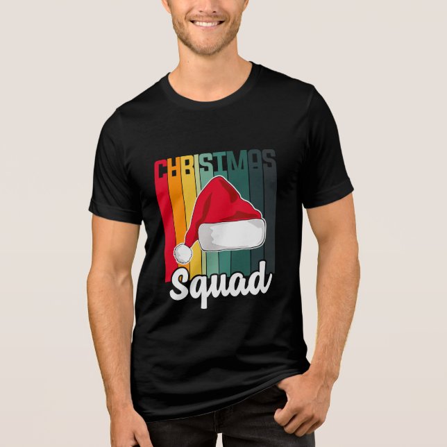 Retro Christmas Squad Santa Hat Festive Tri-Blend Shirt (Front)