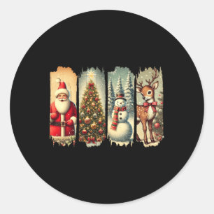 Retro Christmas Squad Santa Snowman Deer Xmas Tree Classic Round Sticker