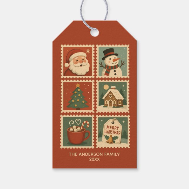Retro Christmas Stamp Collage Gift Tags (Front)