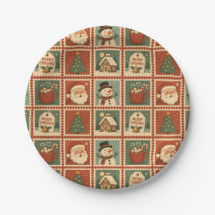Retro Christmas Stamp Collage Paper Plate