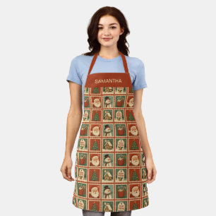 Retro Christmas Stamp Collage Personalized Apron