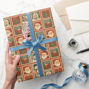 Retro Christmas Stamp Collage Wrapping Paper